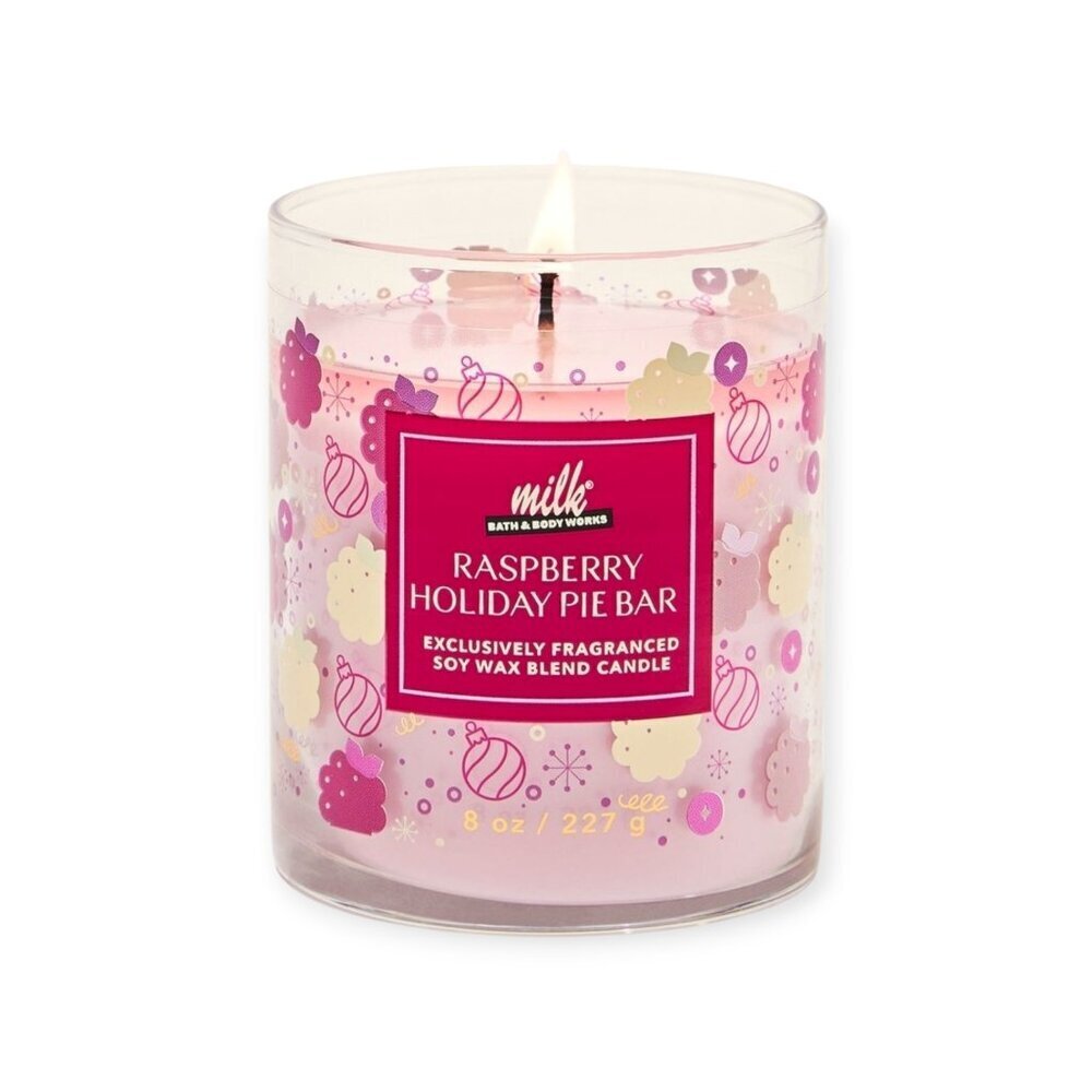 Bath Body Works Raspberry Holiday Pie Candle 8oz Single Wick Sweet Bakery Scent - Picture 3 of 6